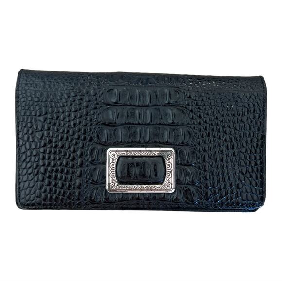Brighton Black Leather Vintage Croc Embossed Clutch Shoulder Bag - Picture 5 of 13